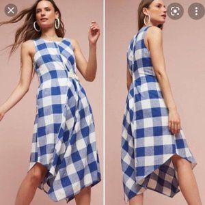 Anthropologie Maeve Gingham Plaid Belted Dress Asymmetrical Hemline Size SP